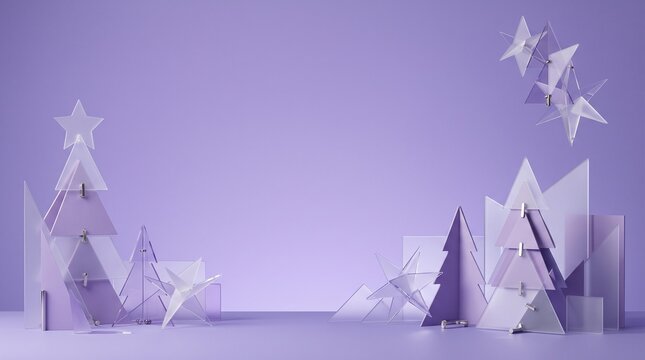 Purple paper craft christmas tree decoration background with copy space
