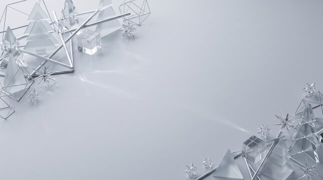 Delicate crystalline star ornaments on a grey background with crystal stars