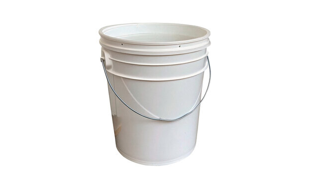 Empty classic round white plastic bucket container isolated on transparent background