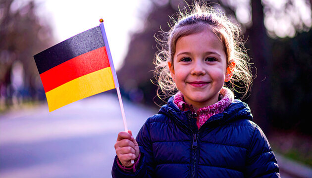 Little girl holding german flag expressing national pride
