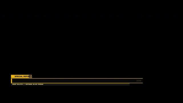 Yellow specialreport lowerthird template features a bold banner and blank screen background, ideal for broadcasts, breaking news, interviews, and presentations.ProRess 4444 Alpha Channel