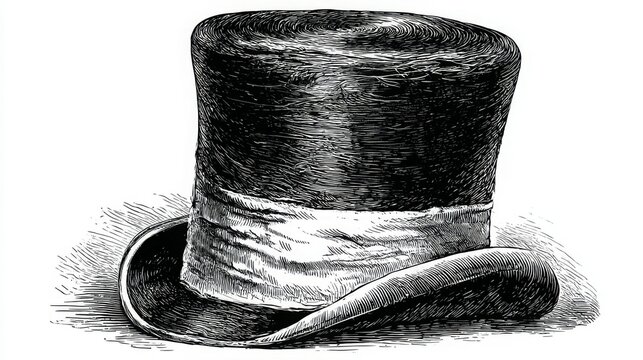 Hand-drawn vintage engraved top hat isolated on a white background in vector format 