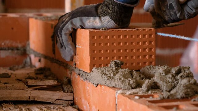 Masonry Ceramic Brick Wall Construction, Close Up