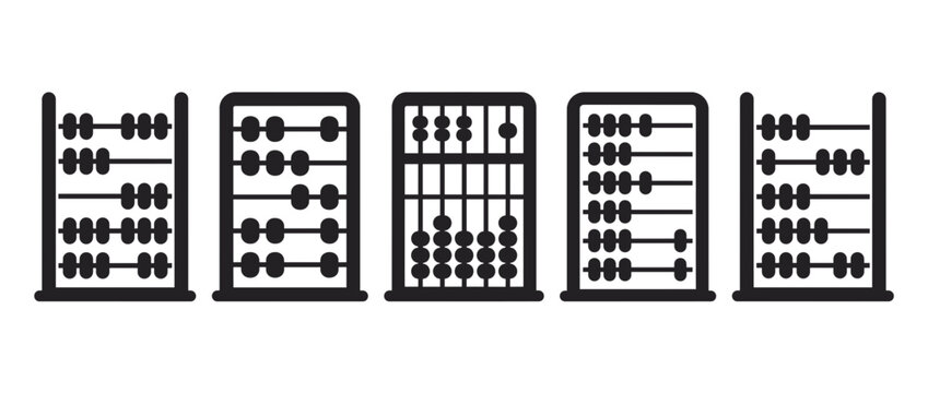 Abacus counting tools with beads. Traditional calculation devices for math education. Wooden frame abacus, soroban, Chinese suanpan, Russian schoty. Vector illustration.