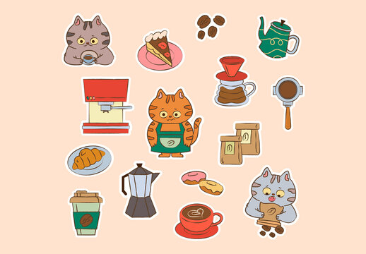 Cream Handrawn Journal Sticker Coffee Asset Illustration