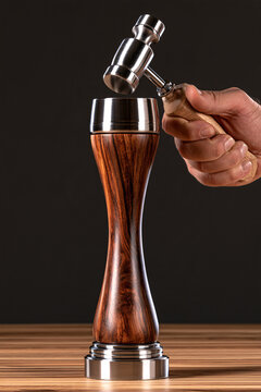 Crafting Mastery  A Journey Through the Art of Sculpting a Metal Piece with Wooden Tools in a Well Lit, Modern Workshop