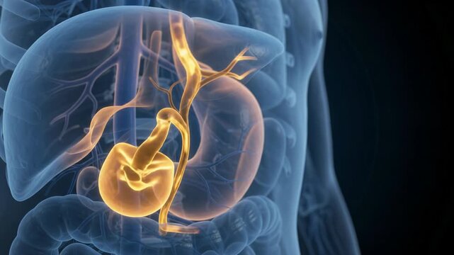 Human Gallbladder Anatomy - Highlighted Internal Organs and Bile Ducts - 3D Medical Animation 4K