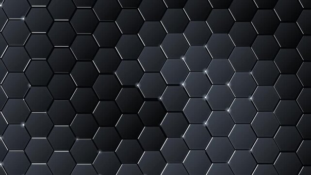 Dark futuristic hexagonal grid background with glowing light animation