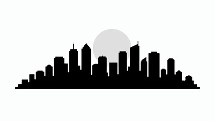 Fototapeta premium Black silhouette skyline of a modern city with a sun behind the buildings vector illustration for urban concepts and design