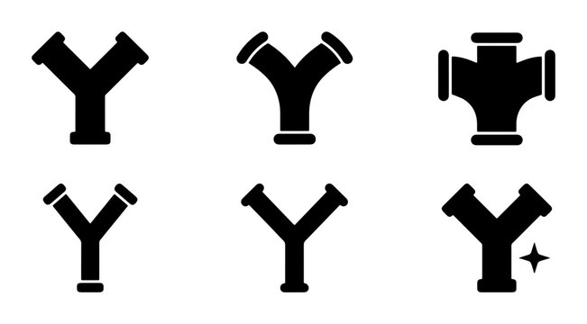 Y-shaped pipe fittings set with junctions and connectors for plumbing and industry
