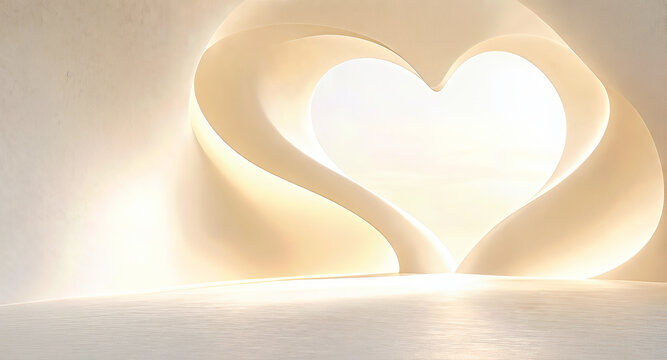 Cream Heart Shaped Curved Wall with Soft Warm Lighting