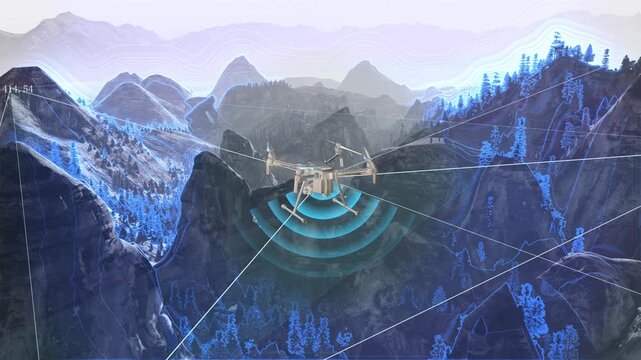 Drones conducting geographic information collection and data mapping in mountainous areas