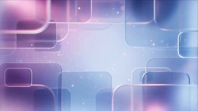 Glassmorphism Geometric Backgrounds with Translucent Rounded Rectangle Shape, Pastel Blue Purple Pink Gradient, Soft Glow, Abstract Depth, Modern Digital Design Composition