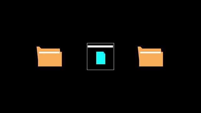 document scanning and file transfer loop animation with folders and digital scanner motion graphics.