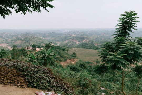 Hilly landscape with vegetation and scattered settlements