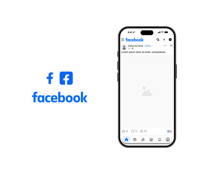 Facebook feed mockup on new iPhone 18 Pro. New Update. Social media mock up template. Facebook post frame carousel template.