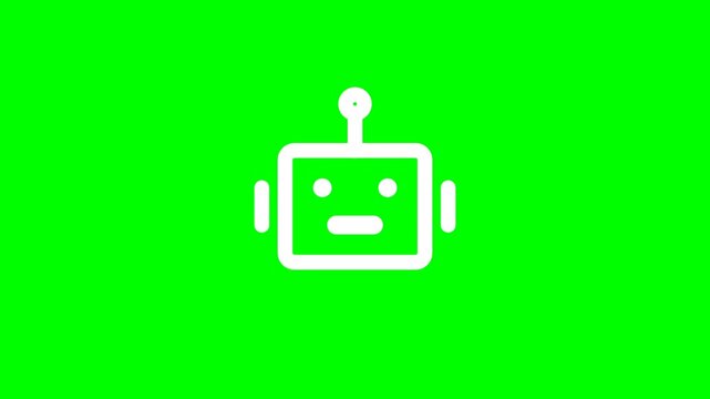 Minimalist white robot face icon animation on green background
