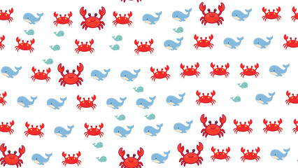 Cartoon crabs and whales seamless pattern © ebar