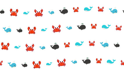 Red crabs and blue whales cartoon pattern © ebar
