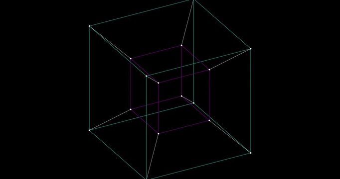 Four-Dimensional Tesseract Hypercube Orthographic Rotation Wireframe Mesh Motion Background - 4k 60 fps infinite loop
