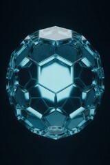 Fototapeta premium Futuristic blue geometric sphere with glowing polygon surface. Transparent glass ball shows faceted honeycomb pattern in dark space. Digital tech concept with 3D fractal design, neon light effects,
