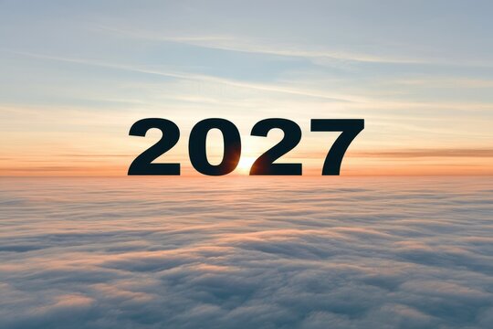 2027 New Year Sunrise Above Clouds with Golden Horizon