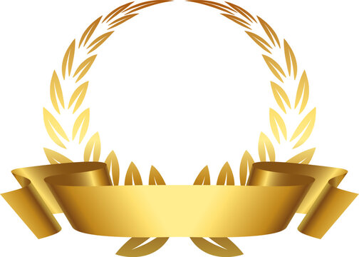 Golden laurel wreath framing a space with an unfurling ribbon banner