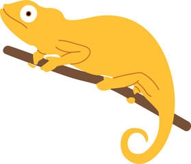 Yellow chameleon with large eye gripping a branch, vector illustration © WinWin
