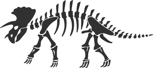 Triceratops skeleton illustration showing prehistoric animal fossil on white background © WinWin