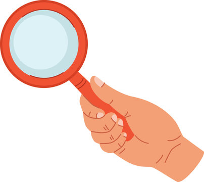 Hand holding magnifying glass for finding information and exploring details
