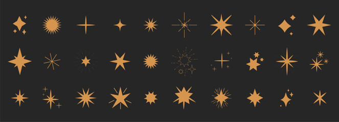 Naklejka premium Celestial boho set sun, moon, stars and clouds minimal golden line. Geometric abstract design elements gold magic, and spiritual designs for decoration.