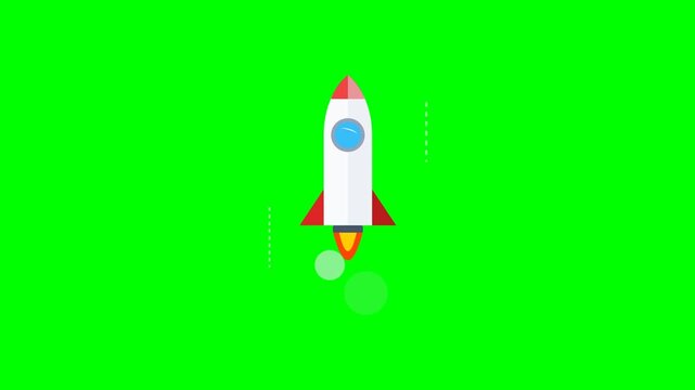 Animated graphic of a sleek rocket launching skyward, symbolizing rapid progress, a successful business startup, innovation, and the achievement of ambitious goals