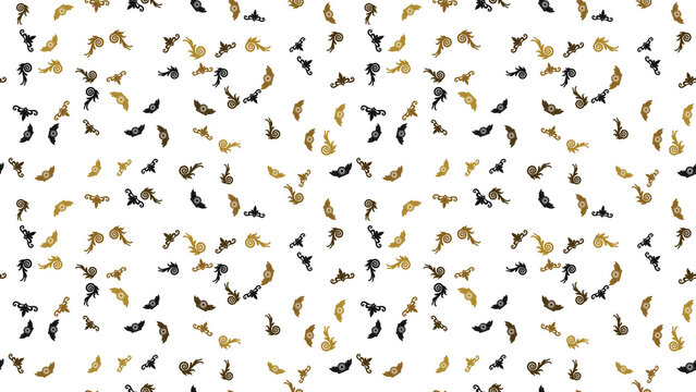 Seamless pattern of black and gold ornamental elements