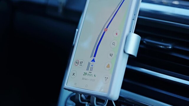 Navigation shows 90 speed limit, 87 speed, 29 min and 30 km remaining