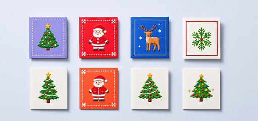 Fototapeta premium Holiday greeting card collection with cheerful seasonal illustrations for sharing warmth and joy with family and friends.