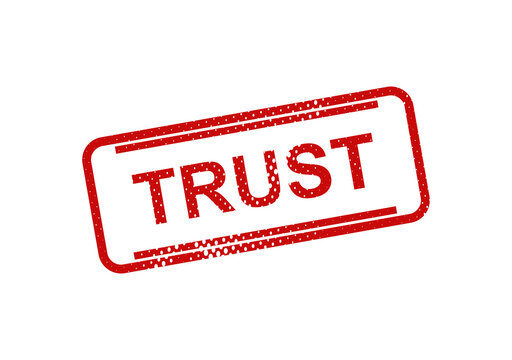 Red trust stamp with bold text illustration