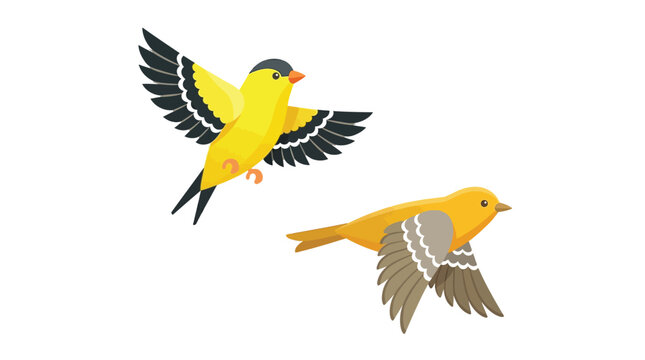 Vibrant vector illustration featuring two cute yellow flying birds with spread wings