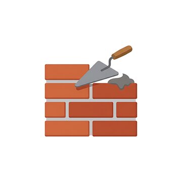 Bricklaying Tools and Stacked Bricks Masonry Construction Flat Vector Icon