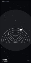 Minimalist Solar System poster art, dark astronomy space vector background, modern planetary orbit line illustration © Sheheryar