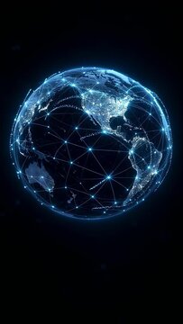Blue Planet Earth with Glowing Light Data Lines, Futuristic Digital Technology Background for Technology and Global Communication