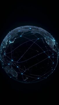 Blue Planet Earth with Glowing Light Data Lines, Futuristic Digital Technology Background for Technology and Global Communication