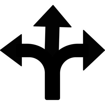Black three way split arrows navigation choice direction symbol vector illustration