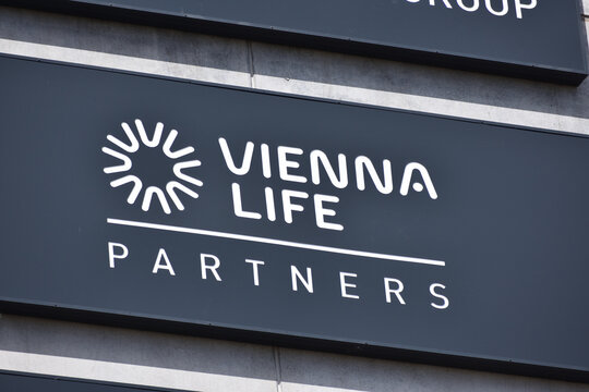 Vienna Life Partners insurance company office facade with signage, logo, emblem. WARSAW, POLAND - APRIL 18, 2026