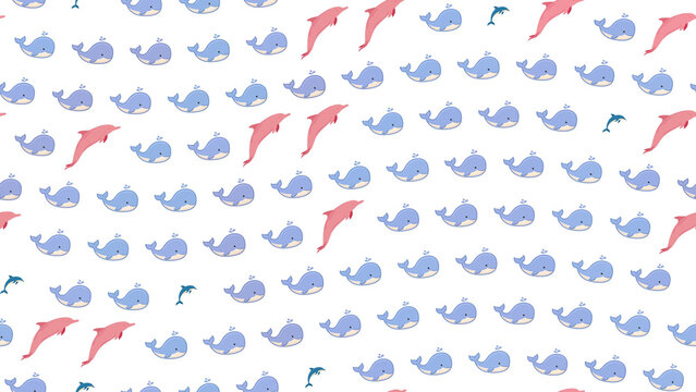 Cartoon whales and dolphins pattern