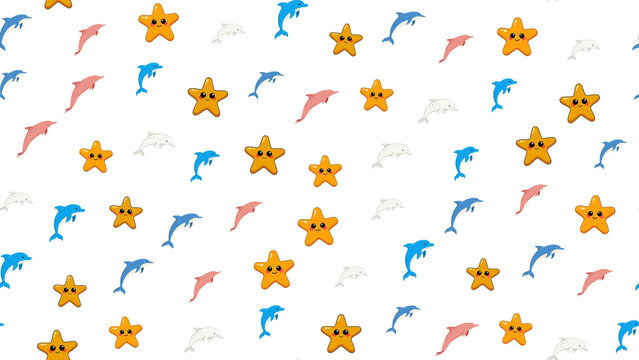 Cute cartoon dolphins and starfishes pattern