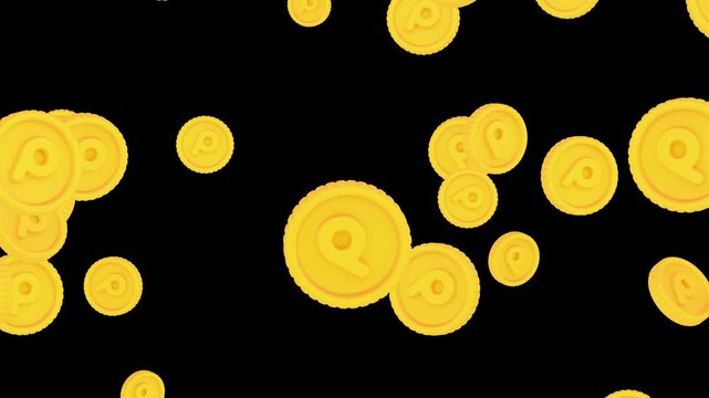 Falling Point Coins Seamless Loop Animation - Golden Reward Coins Rain - Transparent Background - 4K