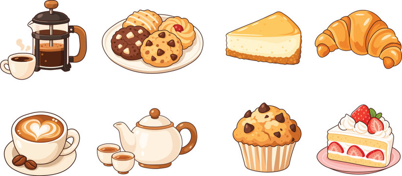 Cute Coffee and Bakery Clipart Bundle with Pastries and Desserts