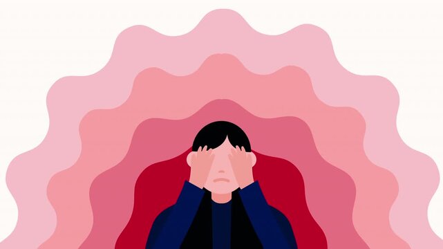 Burnout and Mental Exhaustion, Stressed Person Covering Face with Hands, Emotional Distress and Psychological Stress, 2D Animation