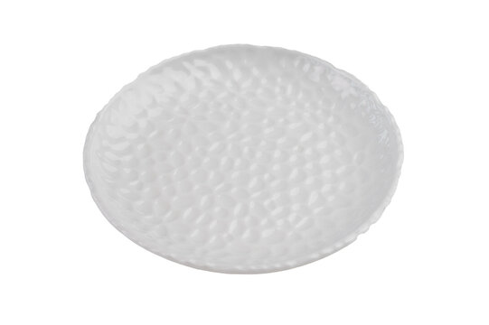 Clean blank ceramic plate with subtle texture, elegant minimal tableware concept for culinary design, menu template or food styling