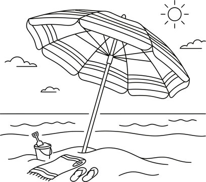 beach with umbrella and chairs